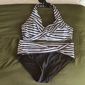 Striped Halter Bikini Set